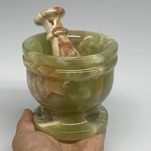2.5 lbs,  3.7&quot;x4&quot;, Natural Green Onyx Crystal Pestle and Mortar Handmade... - £93.41 GBP