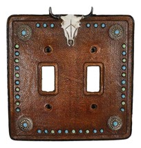 Set of 2 Western Cow Skull Turquoise Conchos Wall Double Toggle Switch P... - £21.52 GBP