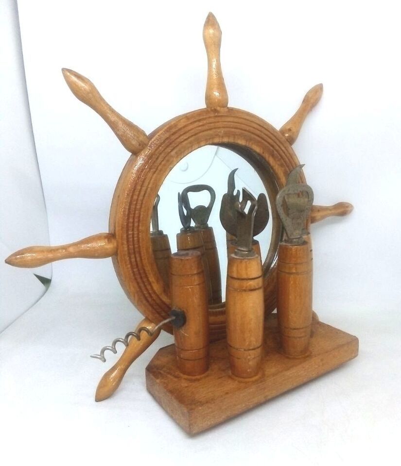 Set of 5 Soviet Russian Vintage Wooden Bottle Tin Openers, Corkscrew Wal... - $54.57