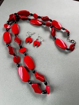 Demi Lot of Black &amp; Red Various Shaped Plastic Bead Necklace &amp; Dangle Ea... - £11.90 GBP