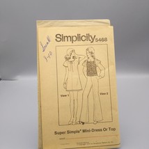 UNCUT Vintage Sewing PATTERN Simplicity 5468, Misses 1972 Super Simple Mini Dres - $7.85