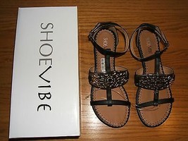 ShoeVibe Women Sz.8.5 Open Toe Slip On Sandal Flat Black Style:Cat (New ... - £13.19 GBP
