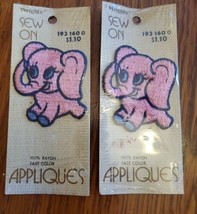 Vintage Iron on Appliqués Lot Of 2 Pink  Elephants  New Old Stock  In Package - £9.49 GBP