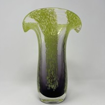Vintage Cased Hand Blown Art Glass Flare Vase Amethyst Purple Green 7.5” Retro - £30.06 GBP