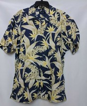Nautica Mens Short Sleeve Aloha Hawaiian Shirt L Floral Blue and Yellow - £15.19 GBP
