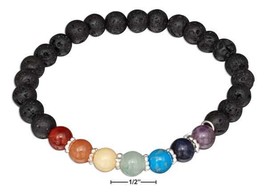 Sterling Silver 7&quot; Rainbow Stones Chakra Lava Beads Bracelet - £66.56 GBP