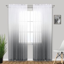 Grey Curtains 84 Inch Length For Bedroom 2 Panels Set Ombre Decorative Design - £27.66 GBP