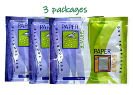 Paper Shower Fresh Body Wipes Wet &amp; Dry Towelettes NEW 3-Packs 10&quot;x 12&quot; Towels - £3.84 GBP