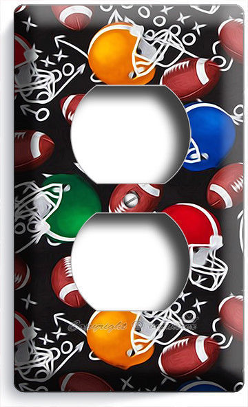 AMERICAN FOOTBALL BALLS RED BLUE GREEN HELMETS OUTLET WALL PLATE BOYS ROOM DECOR