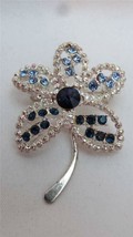 Vintage Silvertone Sapphire and Baby Blue Rhinestones Flower Pin Brooch - £15.68 GBP