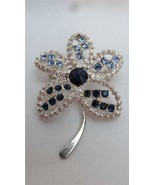 Vintage Silvertone Sapphire and Baby Blue Rhinestones Flower Pin Brooch - £15.58 GBP