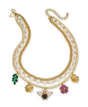 Thalia Sodi Gold-Tone Crystal & Imitation Pearl Bee Multi-Charm Layered Necklace - £17.02 GBP