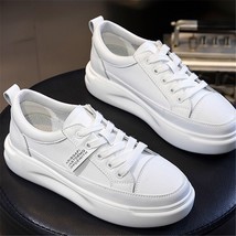 Oes women natural genuine leather flat casual shoes real leather lace up white sneakers thumb200