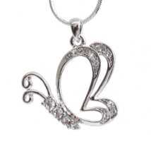 White Crystal Butterfly Pendant Necklace White Gold - $13.24