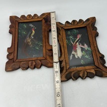 Set 2 Vtg Miniature Bird Feathercraft Folk Art Carved Wood Frames Mexico 8&quot; - £22.12 GBP