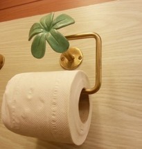 Brass Toilet Paper Holder GREEN PLUMERIA Figurine Wall Mounted Vintage Home Deco - £72.15 GBP