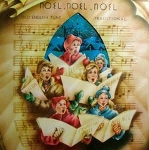 Noel Christmas Carolers Greeting Card Diecut Stained Glass Vintage Mid C... - £7.07 GBP