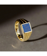 Natural Lapis lazuli Ring, 925 Sterling Silver, Statement Ring, Yellow G... - £50.06 GBP