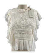 NWT Joie Ivory Embroidered Ruffle Blouse M Boho Luxe Romantic Messy Coquette - $117.81