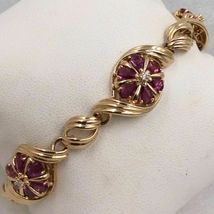 14K Yellow Gold Over 6.00Tcw Ruby &amp; Diamond Ladies 7&quot; Pretty Party Bracelet - £130.16 GBP