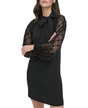 Vince Camuto Women&#39;s Mesh-Sleeve Bow-Neck Shift Dress - Black - £21.46 GBP