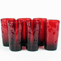Morgantown Crinkle Ruby Red Iced Tea Tumbler Glasses Set, Driftwood 16oz 5 1/2&quot; - £47.18 GBP