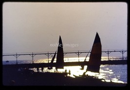 1983 Chicago IL, Sailboats &amp; People by Harbor at Dusk Kodachrome 35mm Slide - £2.22 GBP