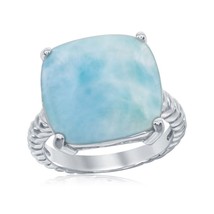 Sterling Silver Four-Prong Square Larimar with Rope Design Band Ring - £91.79 GBP