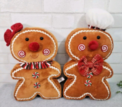 Gingerbread Boy Chef  &amp; Girl Plush Throw Pillow Christmas Decor 2 Pc Set... - $38.99