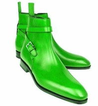 Strong Footing Parrot Green Round Strap High Ankle Real Leather Jodhpur Boots - £118.61 GBP