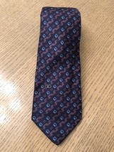 VALENTINO CRAVATTE Navy Blue Geometric Brown Print 100% Silk Skinny Tie ... - $1,088.76 MXN