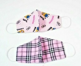 2 Pink Pack Kid Handmade Face Cover Adult Teen Mask Custom Pink Plaid Minions - £7.63 GBP