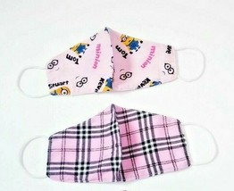 2 PINK pack Kid HANDMADE FACE COVER Adult Teen MASK custom Pink Plaid mi... - £7.64 GBP