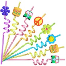 24 60&#39;S Hippie Theme Party Favors Retro Flower Cutouts Peace Drinking Straws For - £25.57 GBP
