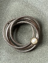 Vintage Smooth &amp; Twist SIlvertone Interlocking Open Circle w Faux Pearl Accents - £9.02 GBP