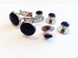 Men&#39;s Tuxedo 2 Cuff Links &amp; 4 Black Shirt Studs - £12.48 GBP