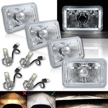 4X6&quot; White LED Halo Angel Eye Crystal Clear Headlight w/ 6K LED Light Bulb Set - £199.33 GBP