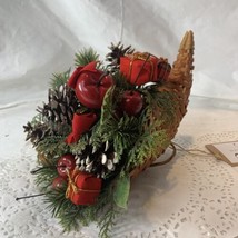 Vintage Wicker Cornucopia loaded with Christmas Decorations Evergreen Pinecones - £6.39 GBP
