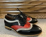 Vintage Mona Flying Leather Oxfords Wingtips Lace Ups Red Black Size 8 38 - $32.29
