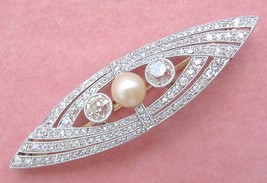 Antique Art Deco 2.20ctw Mine Diamond Pearl Platinum Statement Pin Brooch 1920 - $4,949.01