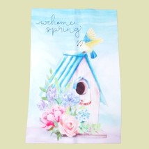 Welcome Spring Eurasian Blue Tit &amp; Bird House Garden Yard Flag 12x18 - £6.34 GBP