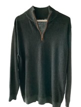 Tricots St Raphael Mens Collared LS Herringbone Charcoal Part Zip Sweater EUC M - £22.23 GBP