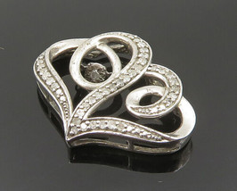 925 Sterling Silver - Vintage Genuine Diamonds Double Heart Pendant - PT19811 - £54.57 GBP