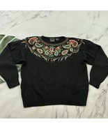 Trimmings Womens Vintage Beaded Sweater Size L Black Gold Sequins Paisley - $32.66