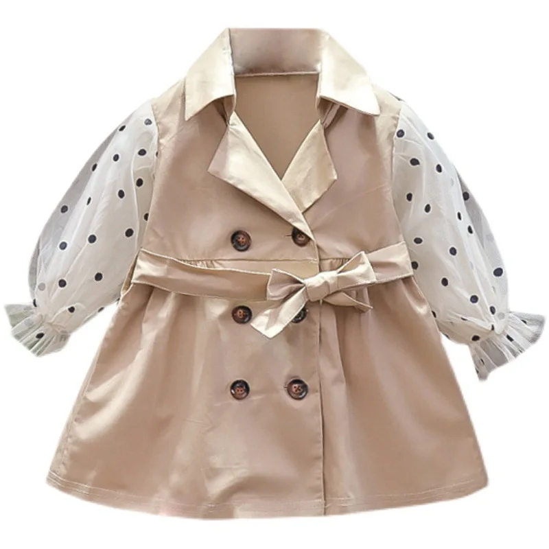  Spring Autumn New Baby Girl lapel  Coat Kids Elegant Mid-length Thin Coat Child - £84.55 GBP