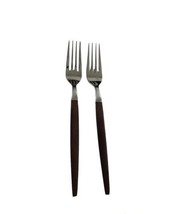 2 x Ekco Eterna CANOE MUFFIN Dinner Fork MCM Stainless Flatware Faux Wood Handle - £22.59 GBP