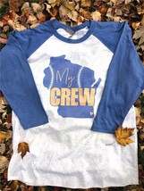 Mens New Next Level Gray Blue Milwaukee Brewers My Crew Baseball T Shirt... - $25.95
