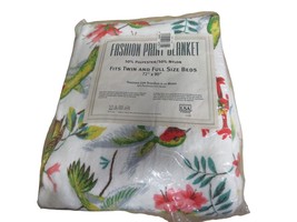 Vtg OWEN Fashion Prints - Birds Floral Blanket - Full / Twin Size - 72x9... - $24.70