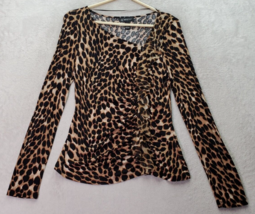 INC International Concepts Blouse Top Womens Medium Multi Cheetah Print Ruched - £14.42 GBP