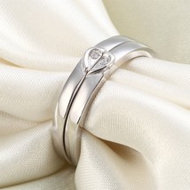 2PCs Heart Shape Lab Created Diamond 925 Sterling Silver Wedding Band Ring Set - £51.88 GBP